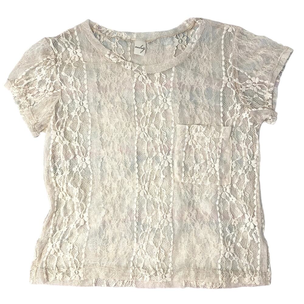 Audry 3+1 Cream Lace T-Shirt Top Medium Sheer Transparent Boho Blouse M